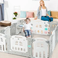Baby-Laufstall 14 Teilen Klappbarer Kinder-Laufstall Aktivitätszentrum Laufstall mit Tisch und Bank
