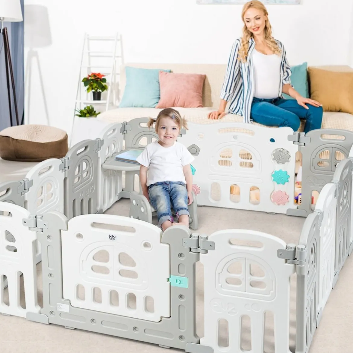 Baby-Laufstall 14 Teilen Klappbarer Kinder-Laufstall Aktivitätszentrum Laufstall mit Tisch und Bank