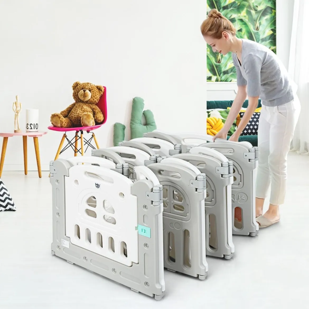 Baby-Laufstall 14 Teilen Klappbarer Kinder-Laufstall Aktivitätszentrum Laufstall mit Tisch und Bank