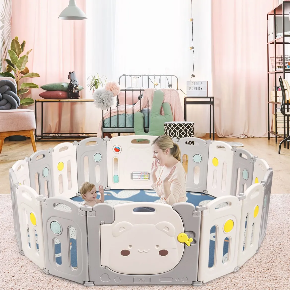 Baby-Laufstall 16-Teiligerklappbarer HDPE-Laufstall mit Sicherheitsschloss 150 x 187,5 x 63 cm
