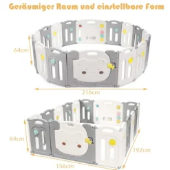 Baby-Laufstall 16-Teiligerklappbarer HDPE-Laufstall mit Sicherheitsschloss 150 x 187,5 x 63 cm