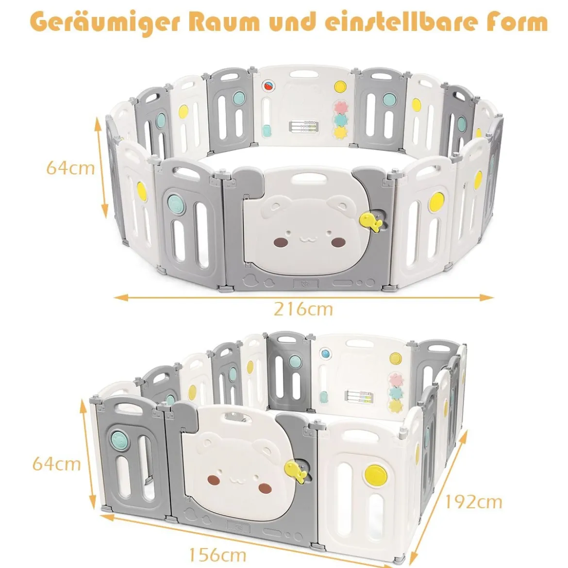 Baby-Laufstall 16-Teiligerklappbarer HDPE-Laufstall mit Sicherheitsschloss 150 x 187,5 x 63 cm