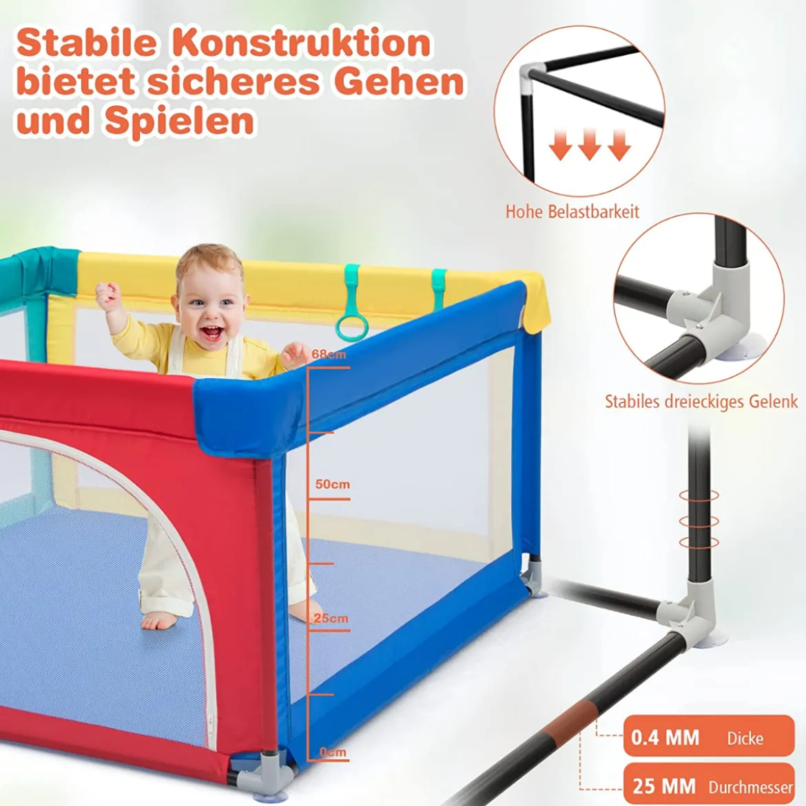 Baby-Laufstall Tragbarer Laufstall mit Sicherheitstoren 120 x 120 x 68 cm Bunt
