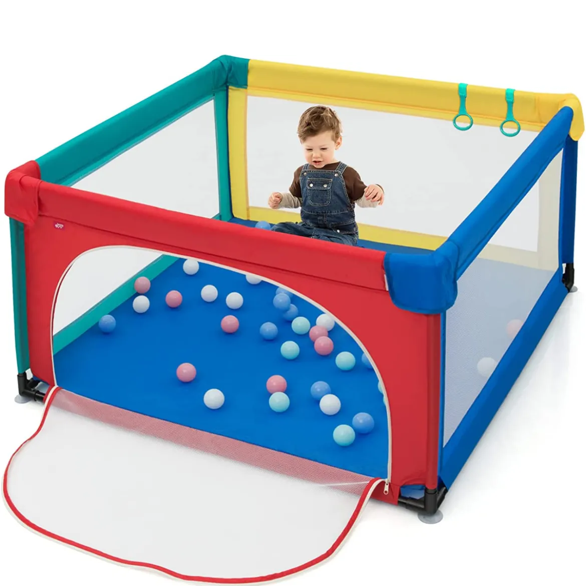 Baby-Laufstall Tragbarer Laufstall mit Sicherheitstoren 120 x 120 x 68 cm Bunt