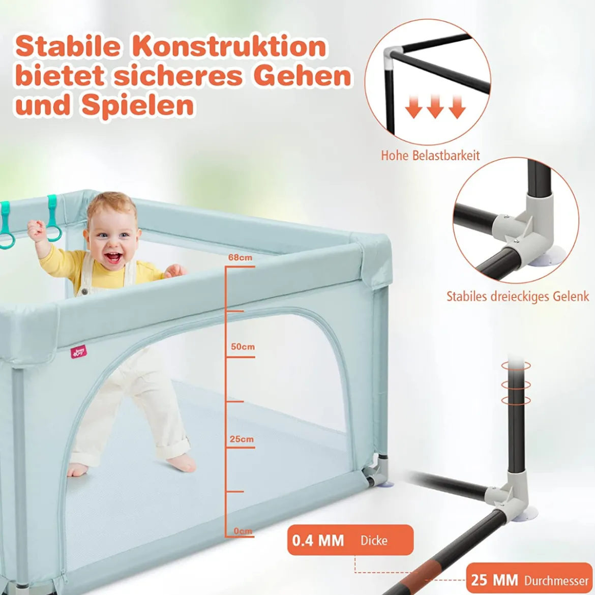 Baby-Laufstall Tragbarer Laufstall mit Sicherheitstoren 120 x 120 x 68 cm Blau