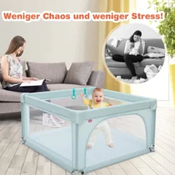Baby-Laufstall Tragbarer Laufstall mit Sicherheitstoren 120 x 120 x 68 cm Blau