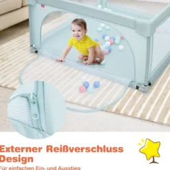 Baby-Laufstall Tragbarer Laufstall mit Sicherheitstoren 120 x 120 x 68 cm Blau