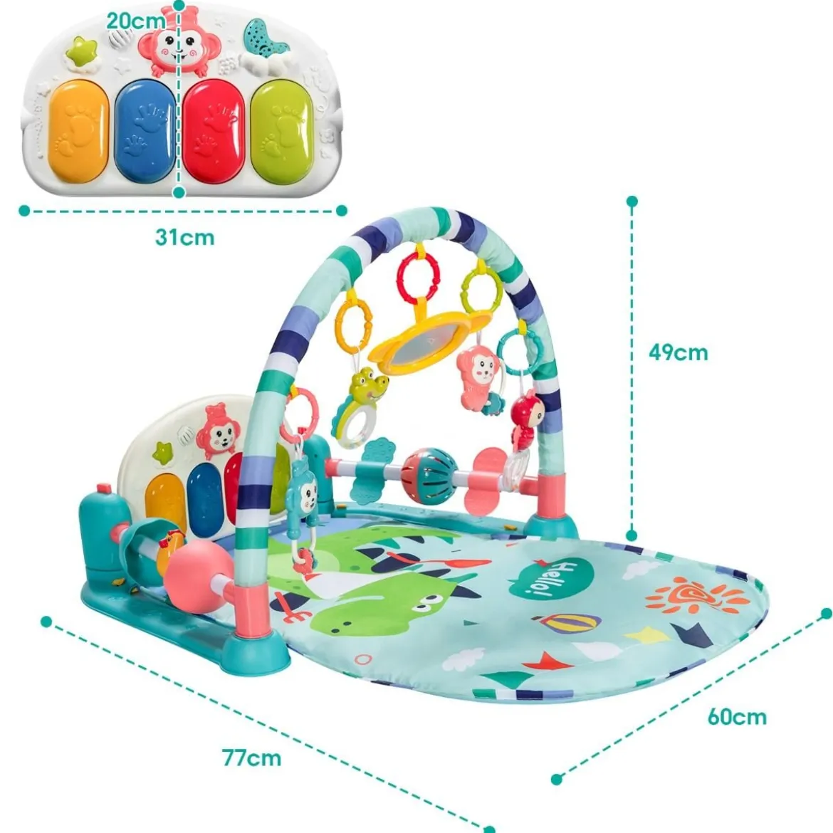Babymatte Spieldecke mit Abnehmbarem Klavier Spielbogen Erlebnisdecke mit Licht Blau