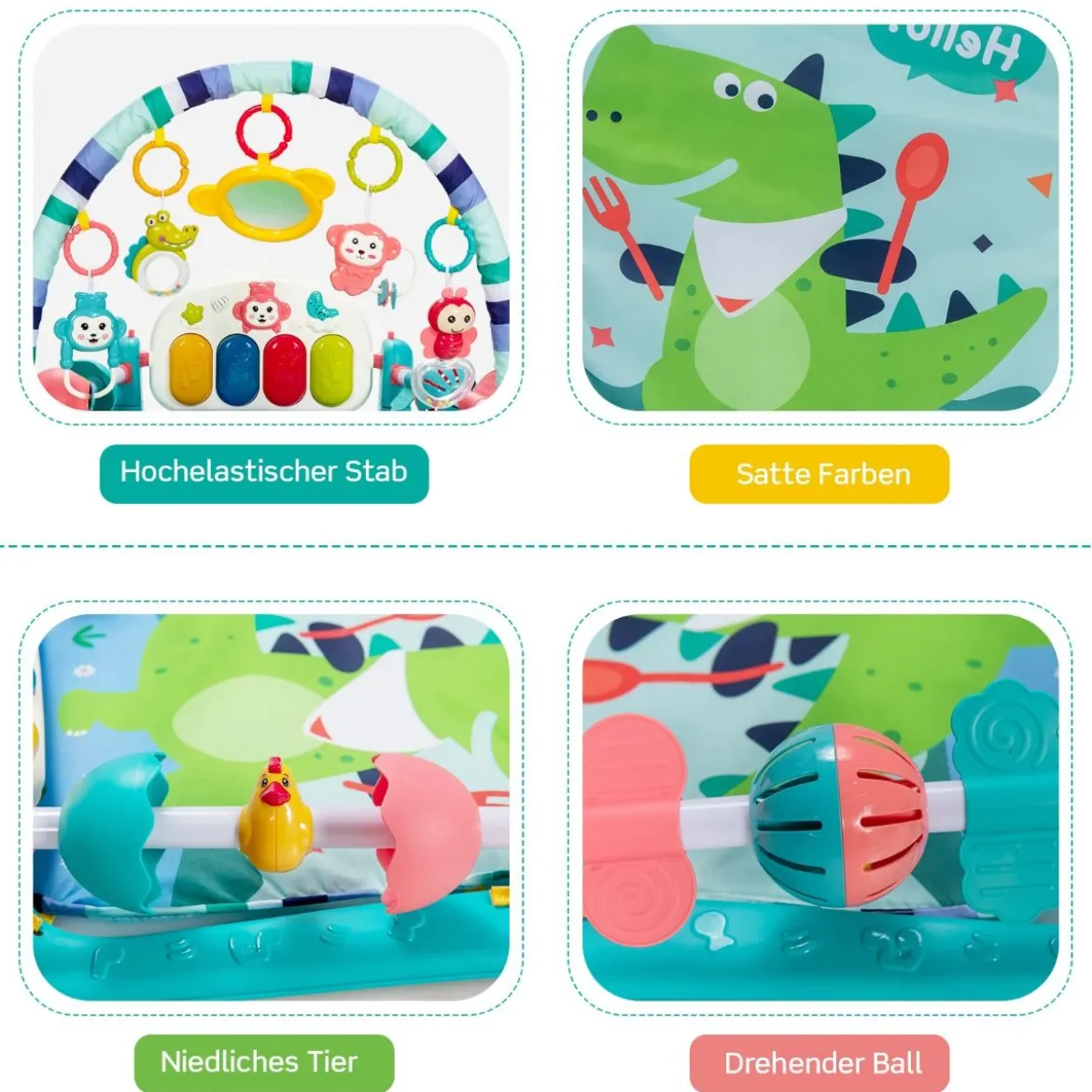 Babymatte Spieldecke mit Abnehmbarem Klavier Spielbogen Erlebnisdecke mit Licht Blau