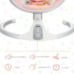 Babyschaukel 5-Fach Einstellbar Tragbare Babywippe mit Fernbedienung Rosa