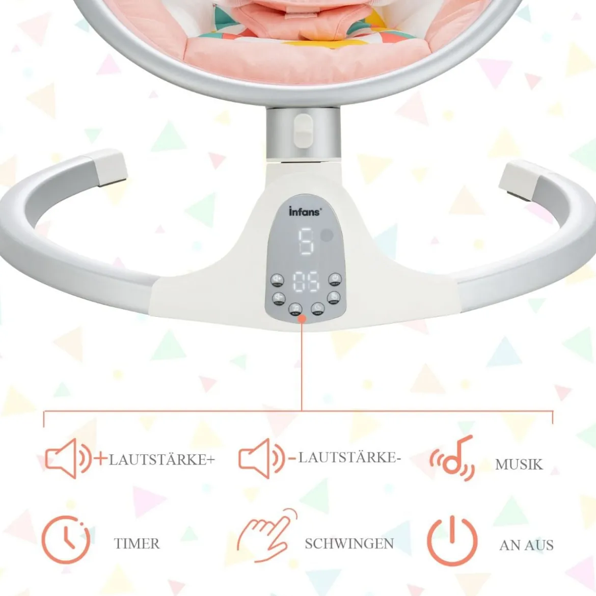 Babyschaukel 5-Fach Einstellbar Tragbare Babywippe mit Fernbedienung Rosa