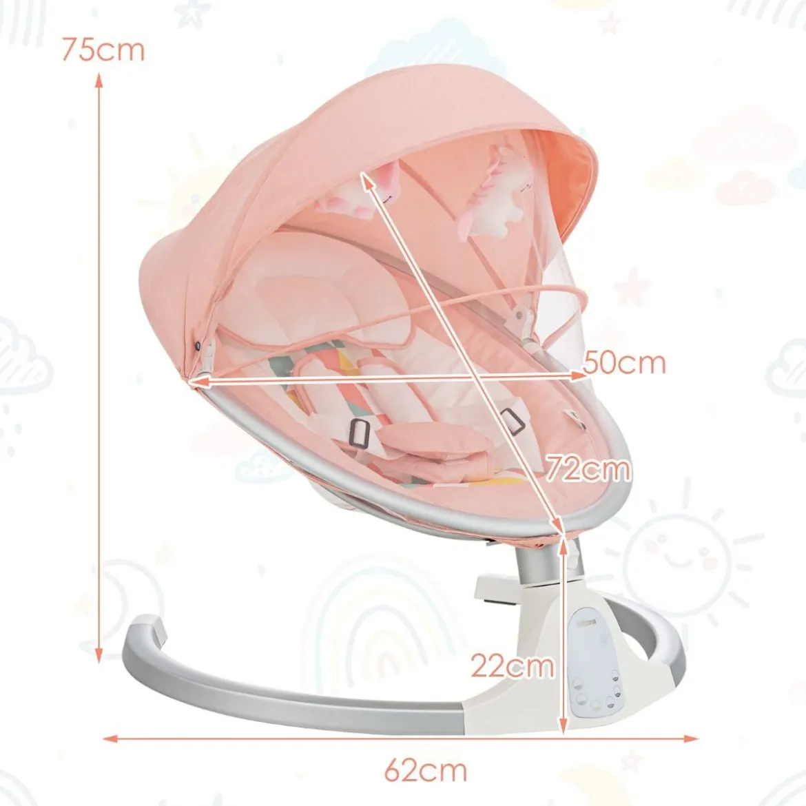 Babyschaukel 5-Fach Einstellbar Tragbare Babywippe mit Fernbedienung Rosa