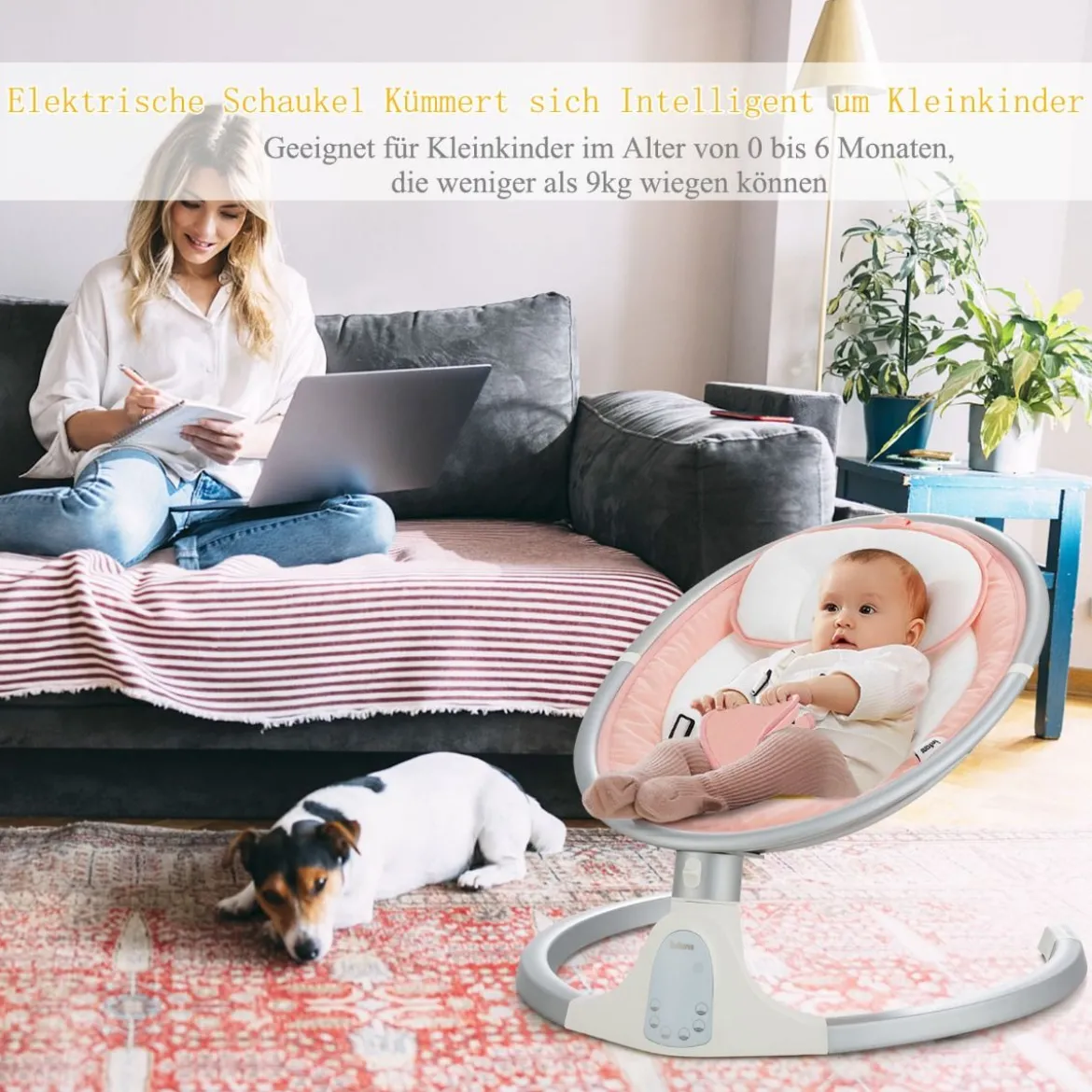 Babyschaukel 5-Fach Einstellbar Tragbare Babywippe mit Fernbedienung Rosa