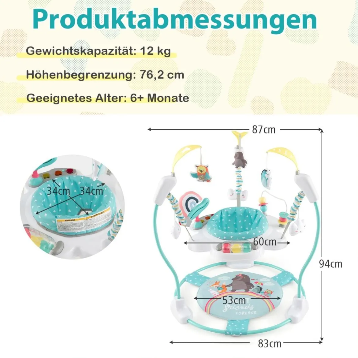 Baby Sky Jumperoo mit Verstellbaren Höhen & Spielzeuge & Spieluhr Lauflernhilfe