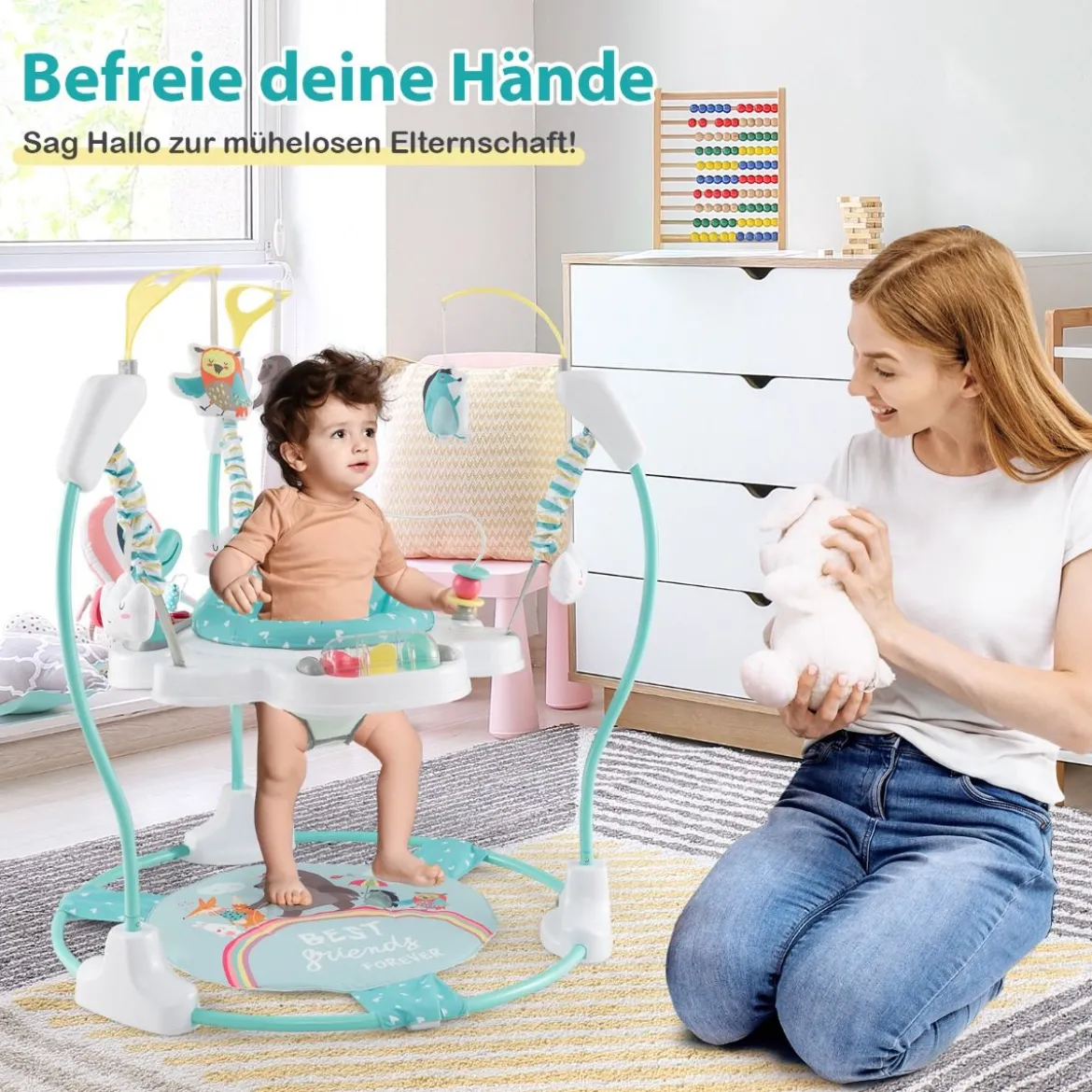 Baby Sky Jumperoo mit Verstellbaren Höhen & Spielzeuge & Spieluhr Lauflernhilfe