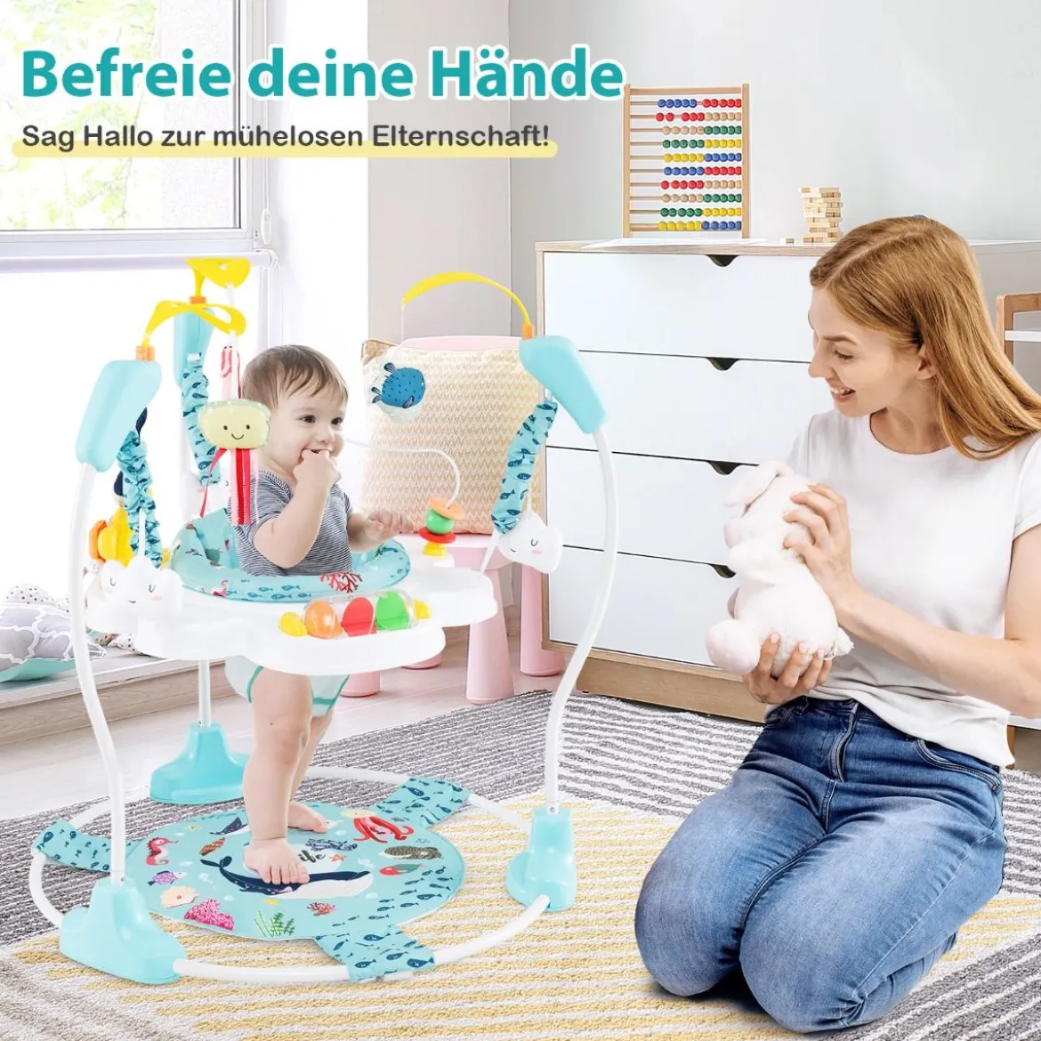 Baby Sky Jumperoo mit Verstellbaren Höhen & Spielzeuge & Spieluhr Lauflernhilfe