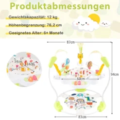 Baby Sky Jumperoo mit Verstellbaren Höhen & Spielzeuge & Spieluhr Lauflernhilfe