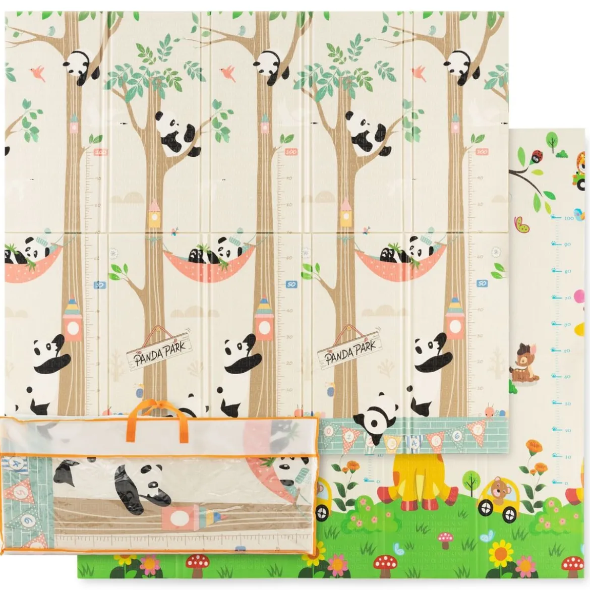 Baby Spielmatte faltbar Babymatte doppelseitig Krabbelmatte aus XPE Material Giraffe-Panda