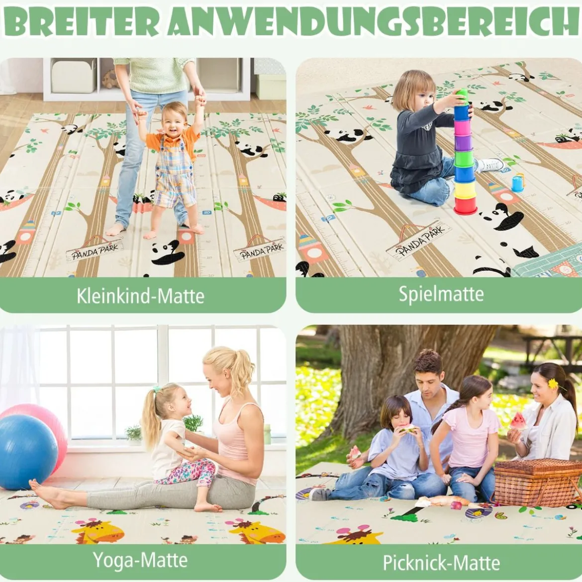 Baby Spielmatte faltbar Babymatte doppelseitig Krabbelmatte aus XPE Material Giraffe-Panda