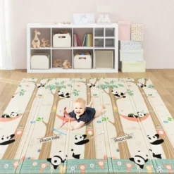 Baby Spielmatte faltbar Babymatte doppelseitig Krabbelmatte aus XPE Material Giraffe-Panda
