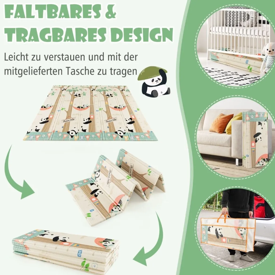 Baby Spielmatte faltbar Babymatte doppelseitig Krabbelmatte aus XPE Material Giraffe-Panda