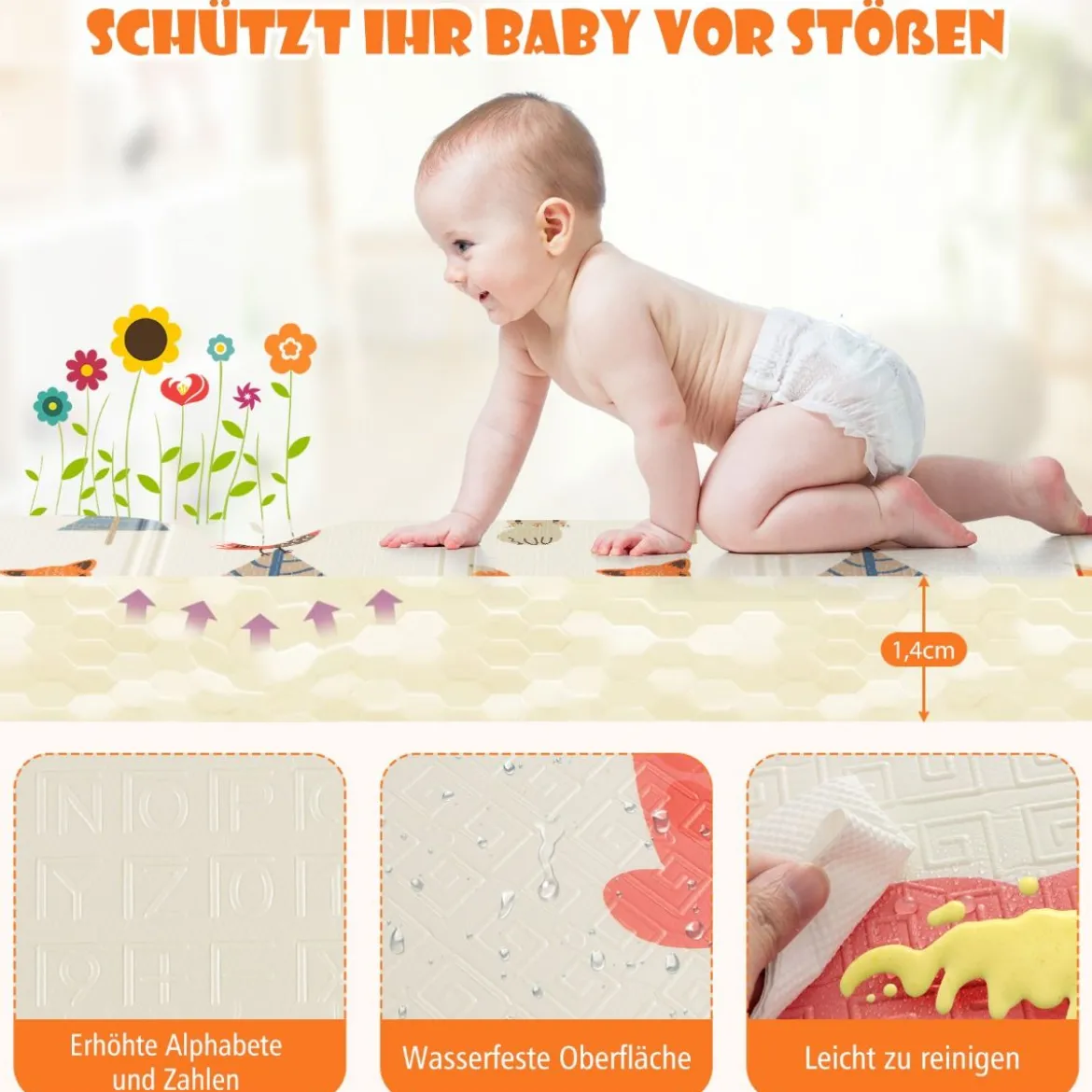 Baby Spielmatte faltbar Babymatte doppelseitig Krabbelmatte aus XPE Material Giraffe-hirsch