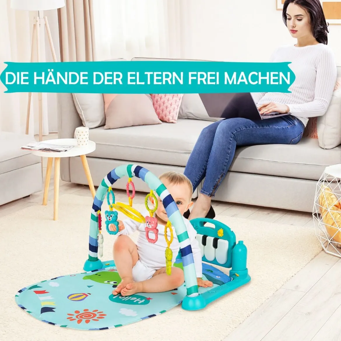 Baby-Spielmatte mit Musik & Lichtern für Neugeborene und Kleinkinder 78 x 60 x 42 cm Blau