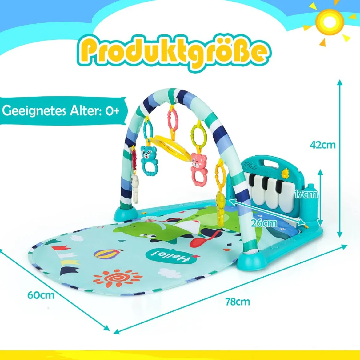 Baby-Spielmatte mit Musik & Lichtern für Neugeborene und Kleinkinder 78 x 60 x 42 cm Blau