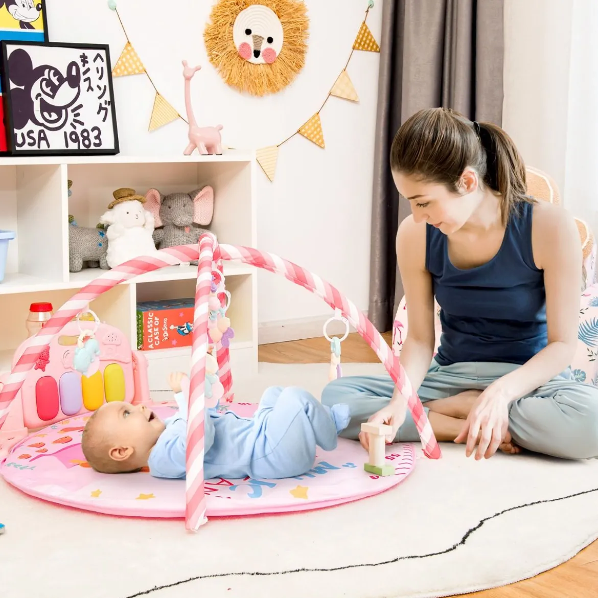 Baby-Spielmatte Musikalisches Klavier mit Lichtern Spielmatte 86 x 86 x 47 cm Rosa