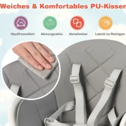 Babystuhl 6 in 1 Babyhochstuhl aus PP & Buchenholz 62 x 59 x 90 cm Weiß