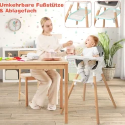 Babystuhl 6 in 1 Babyhochstuhl aus PP & Buchenholz 62 x 59 x 90 cm Weiß