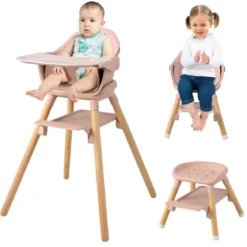 Babystuhl 6 in 1 Babyhochstuhl aus PP & Buchenholz 62 x 59 x 90 cm Rosa