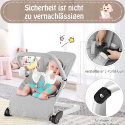 Babywippe klappbar Babyschaukel mit 5-Punkt-Sicherheitsgurt tragbarer Wippensitz Grau