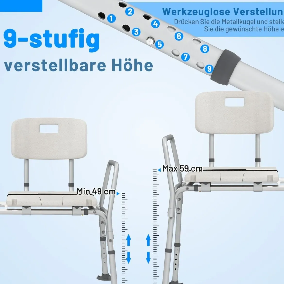Badewannen-Transferbank mit Höhenverstellung & Extra Breite Sitzfläche & Sicherheitsgurt