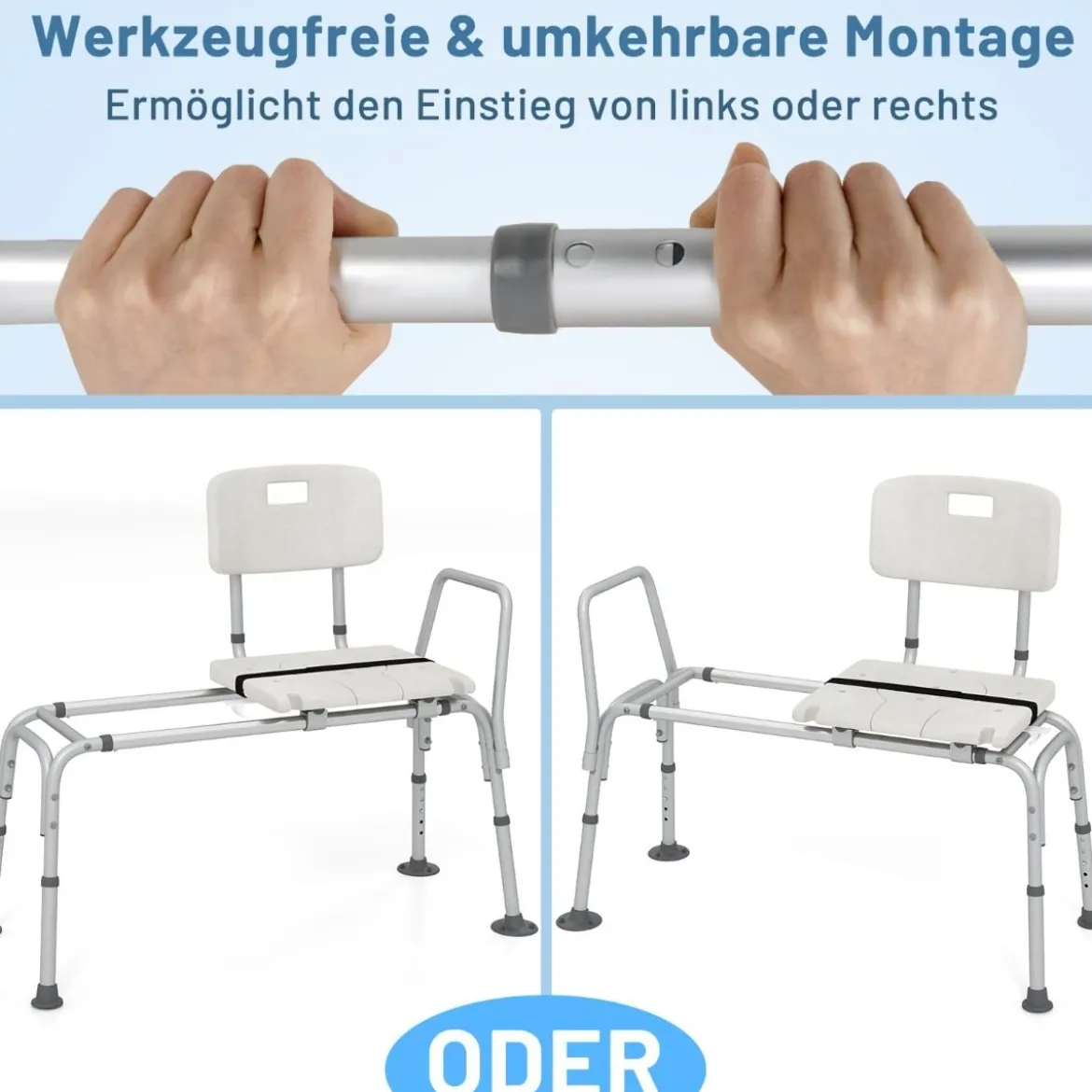 Badewannen-Transferbank mit Höhenverstellung & Extra Breite Sitzfläche & Sicherheitsgurt