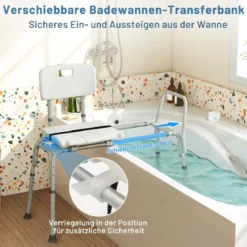 Badewannen-Transferbank mit Höhenverstellung & Extra Breite Sitzfläche & Sicherheitsgurt