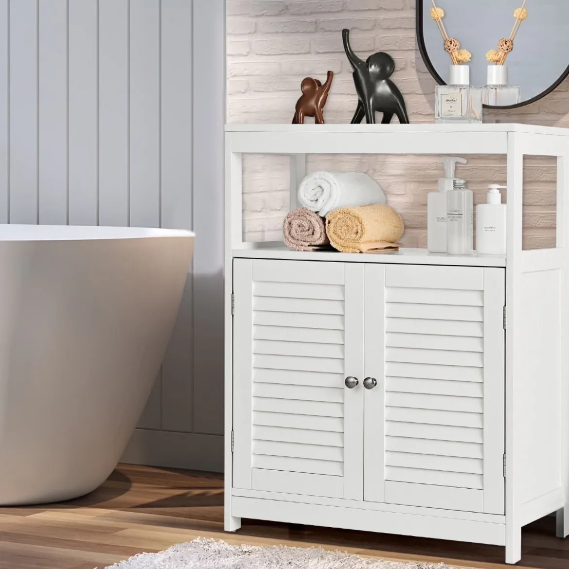Badezimmer Bodenschrank Freistehender Aufbewahrungsschrank 60 x 30 x 80,5 cm Weiß