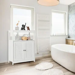 Badezimmer Bodenschrank Freistehender Aufbewahrungsschrank 60 x 30 x 80,5 cm Weiß