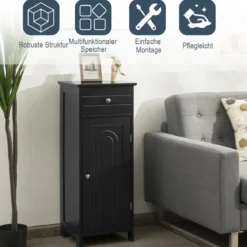 Badezimmer-Bodenschrank freistehender Schrank mit 1 großen Schublade & 2 verstellbaren RegaleSchwarz