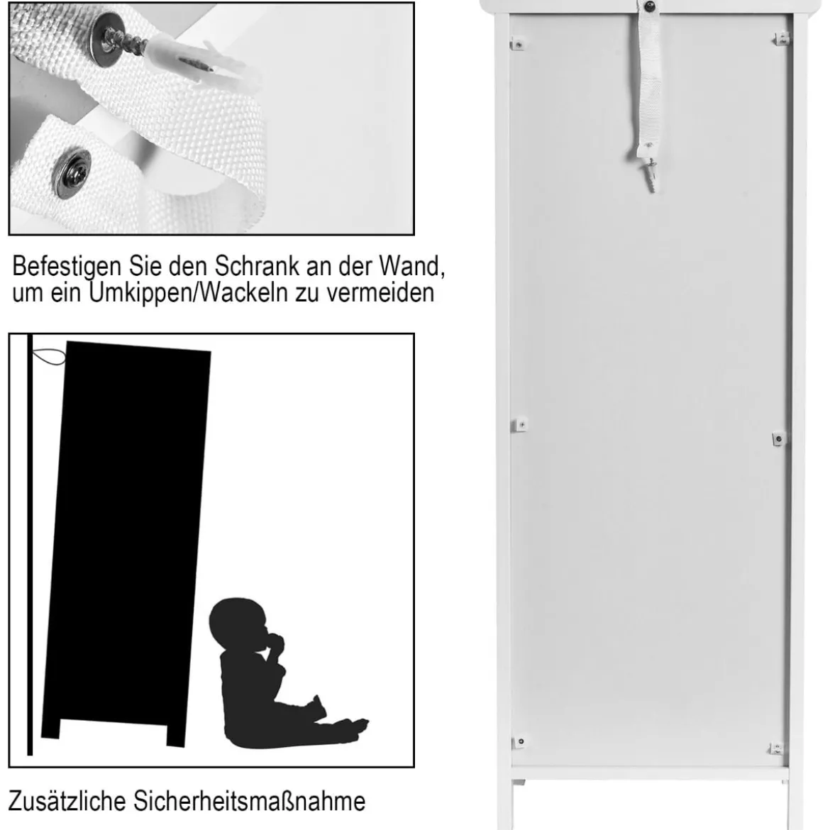 Badezimmer-Bodenschrank Freistehender Schrank mit Schublade Badschrank 35,6 x 30,5 x 88 cm Weiß