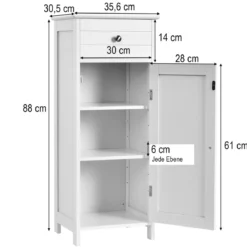 Badezimmer-Bodenschrank Freistehender Schrank mit Schublade Badschrank 35,6 x 30,5 x 88 cm Weiß