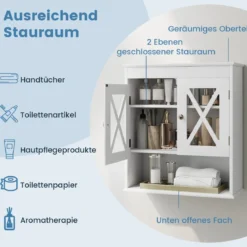 Badezimmer Hängeschrank mit Verstellbares Regal Holz Badezimmerschrank Badschrank Weiß