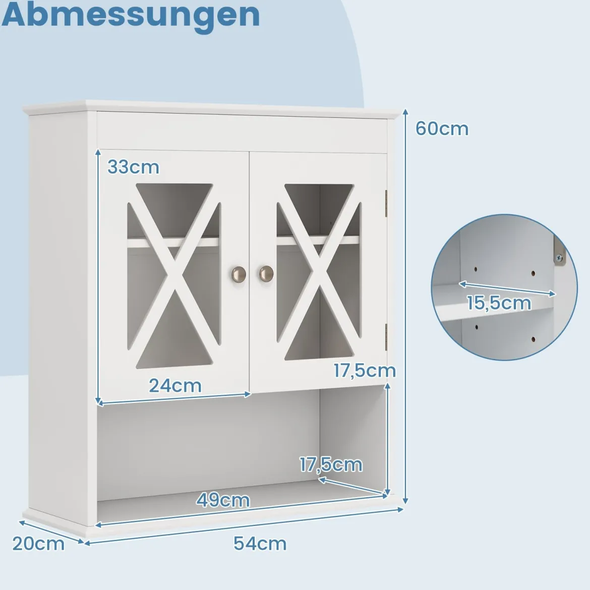 Badezimmer Hängeschrank mit Verstellbares Regal Holz Badezimmerschrank Badschrank Weiß