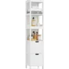 Badezimmer Hochschrank Badhochschrank Badschrank mit 2 Schubladen Holz Weiß 30 x 30 x 144,5 cm