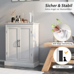 Badezimmer Kommode mit 2 Verstellbaren Ablagen Badezimmerschrank Holz 60 x 32 x 81 cm Weiß