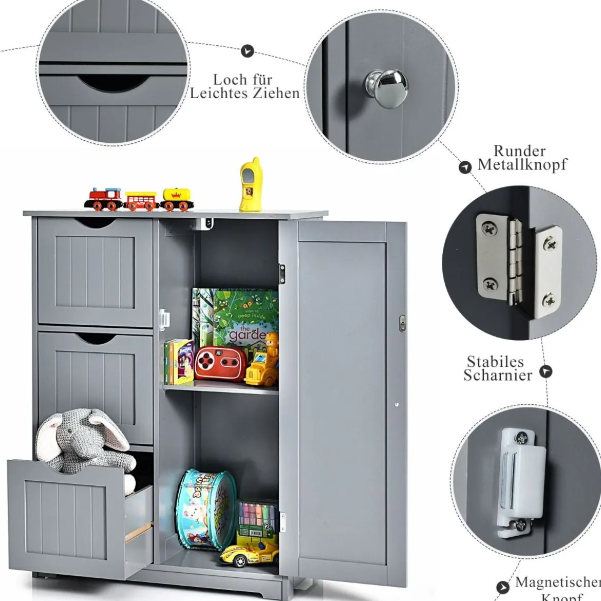 Badezimmerschrank Aufbewahrungsschrank mit 3 Schubladen 60 x 30 x 81 cm Schwarz/Grau/Weiß