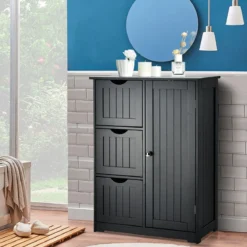 Badezimmerschrank Aufbewahrungsschrank mit 3 Schubladen 60 x 30 x 81 cm Schwarz/Grau/Weiß