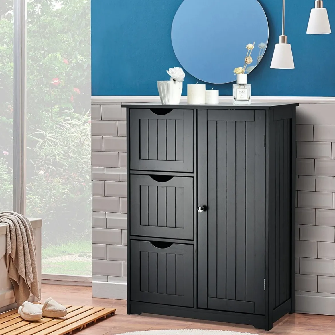 Badezimmerschrank Aufbewahrungsschrank mit 3 Schubladen 60 x 30 x 81 cm Schwarz/Grau/Weiß