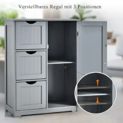 Badezimmerschrank Aufbewahrungsschrank mit 3 Schubladen 60 x 30 x 81 cm Schwarz/Grau/Weiß