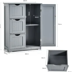 Badezimmerschrank Aufbewahrungsschrank mit 3 Schubladen 60 x 30 x 81 cm Schwarz/Grau/Weiß